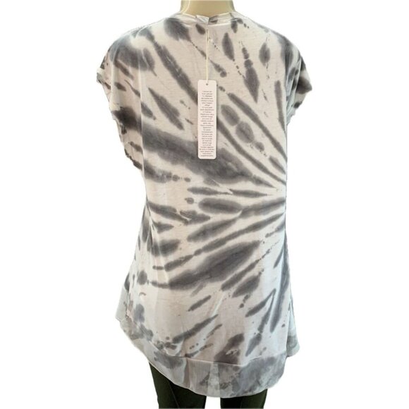 C&C California L Gray- Cream Tie-Dye Mesh Crew Neckline Mesh Step-Hem Muscle Tee - Picture 4 of 6